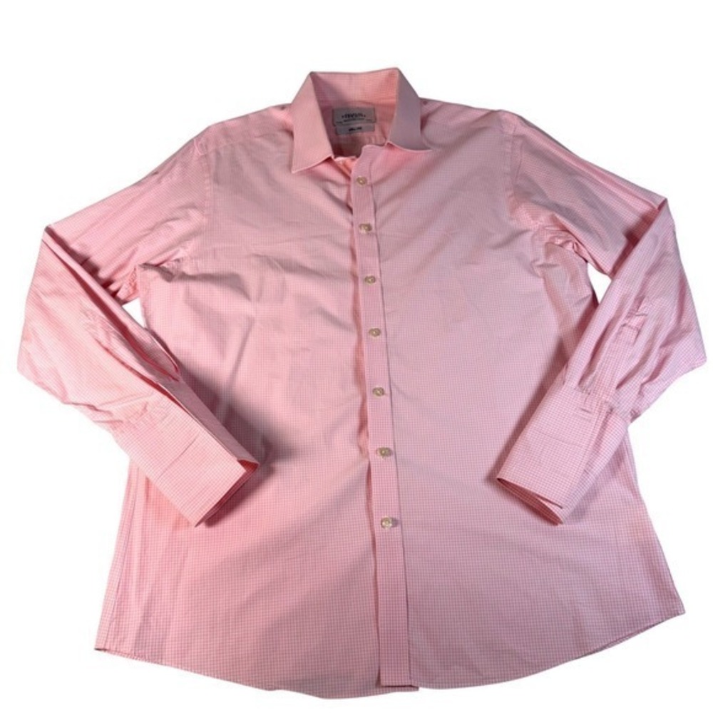 Charles Tyrwhitt Mens 17.5 35 Slim Fit Pink Check French Cuff Dress Shirt